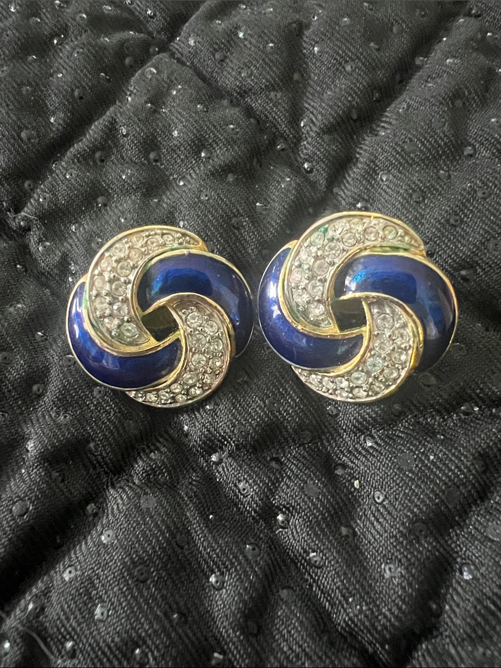 Option 2: Vintage 80s Cabouchon Blue Enamel Austrian Crystal Swirl Earrings